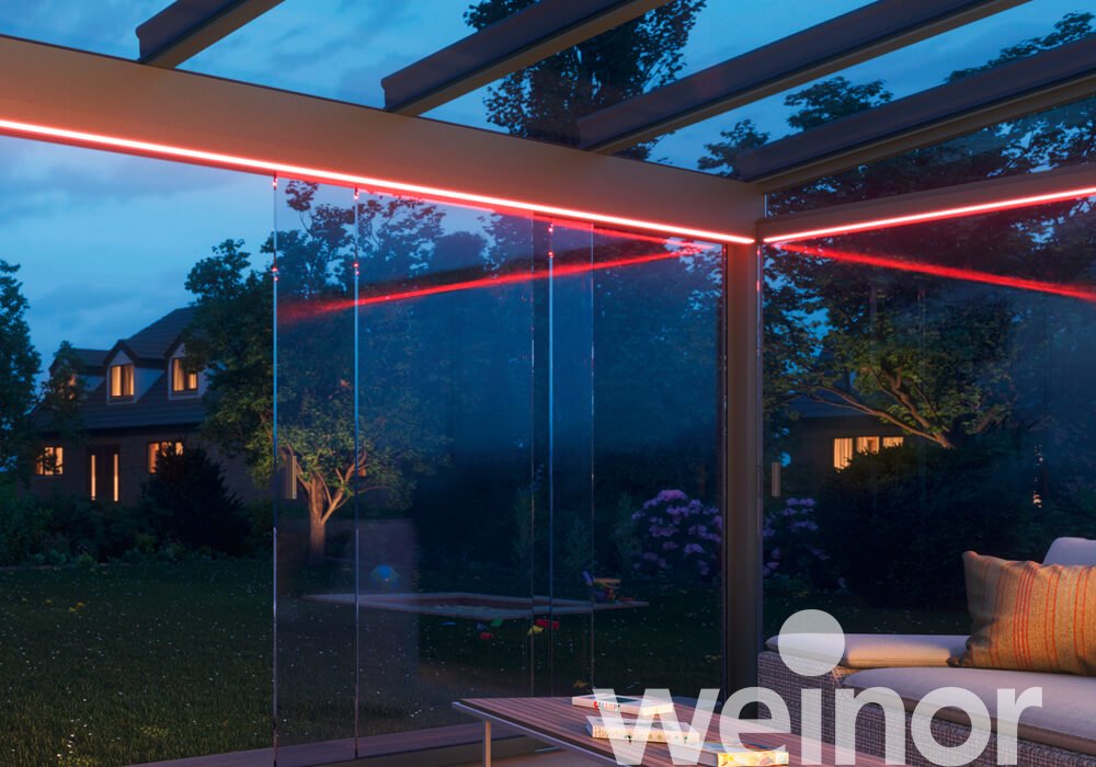 Toit de terrasse en verre weinor Terrazza Originale avec barre luminaire LED