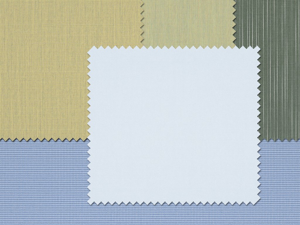 Verschillende stoffen in pastelkleuren met een ruitpatroon en zigzagrand.