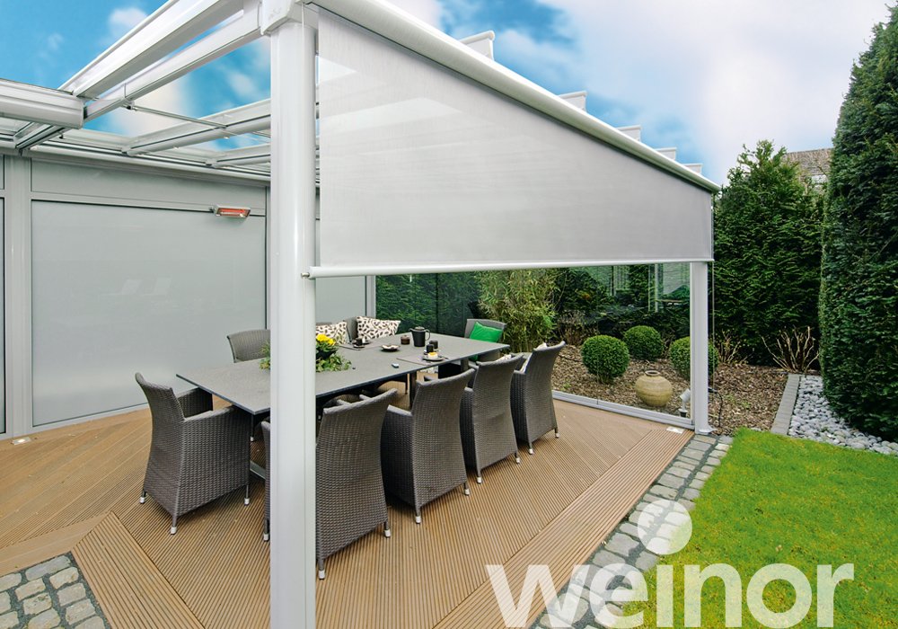 Glas-Terrassendach weinor Terrazza Originale mit LED Beleuchtung, mit VertiTex