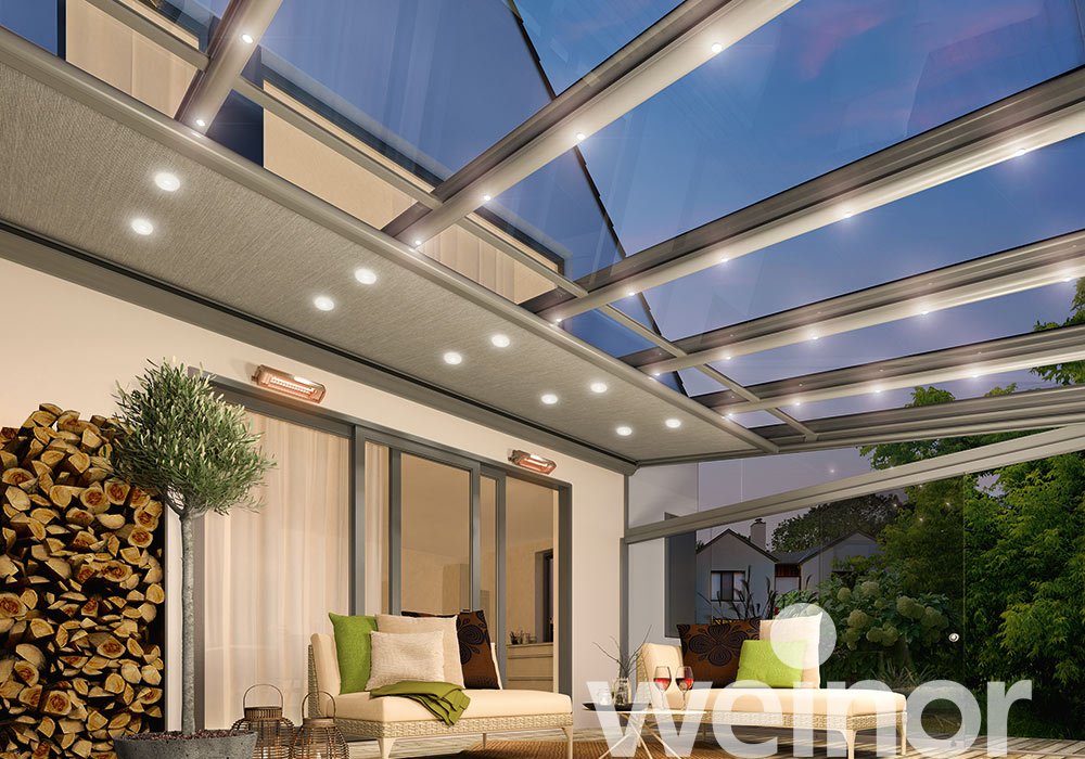 Glas-Terrassendach weinor Terrazza Originale mit LED Beleuchtung, mit Sottezza, mit Ganzglas-Elementen