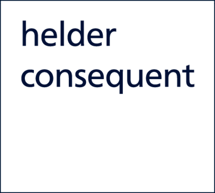 Witte tekst op een zwarte achtergrond met de woorden "helder" en "consquent".