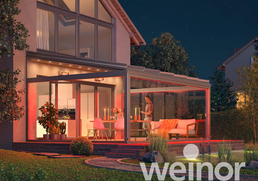 Toit de terrasse en verre weinor Terrazza Originale avec barre luminaire LED