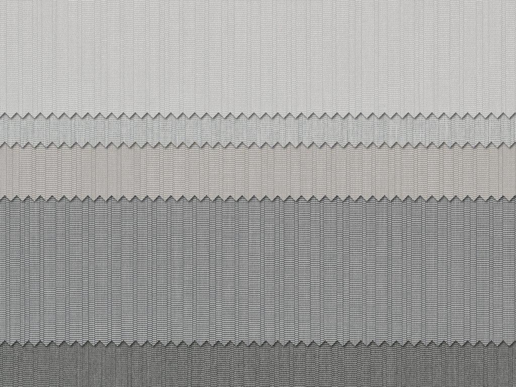 Geweven textuur in grijstinten met verschillende patronen en randen.