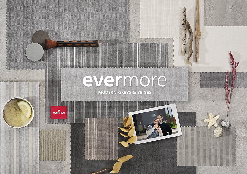 Een compositie van verschillende grijstinten en beige patronen met een foto en enkele decoratieve elementen.