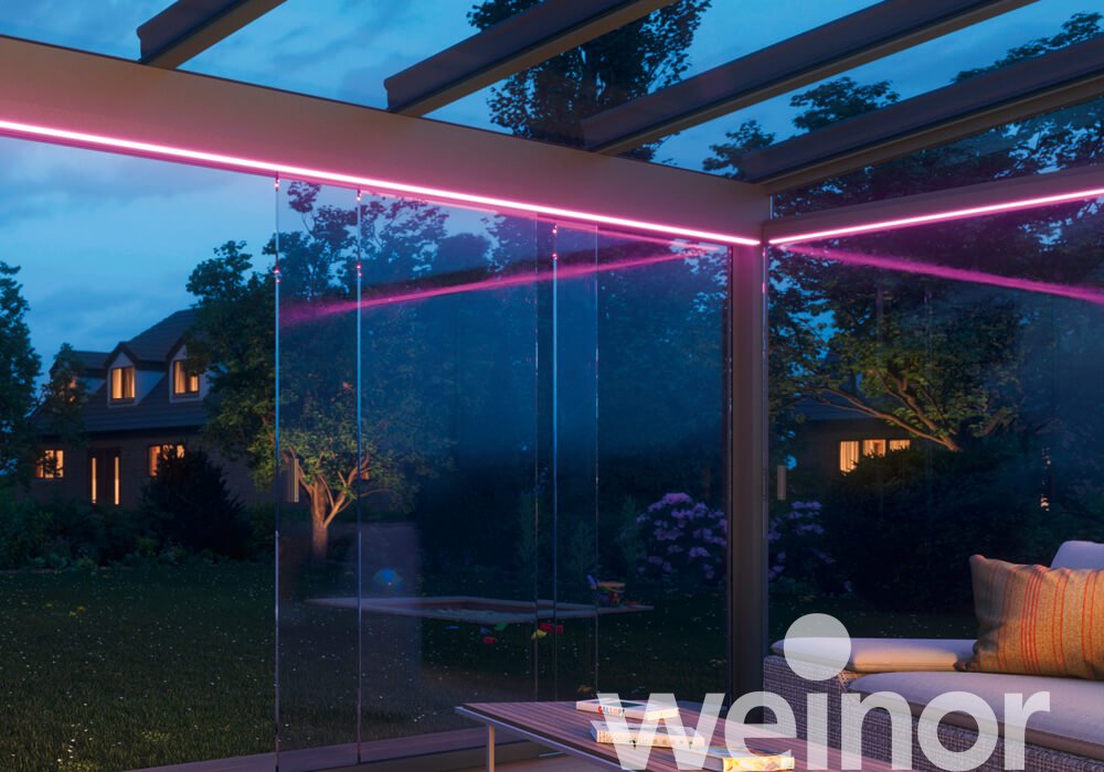 Toit de terrasse en verre weinor Terrazza Originale avec barre luminaire LED