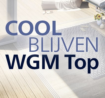 Tekst op een lichte achtergrond met woorden "COOL BLIJVEN WGM Top", modern lettertype, enkele decoratieve elementen.