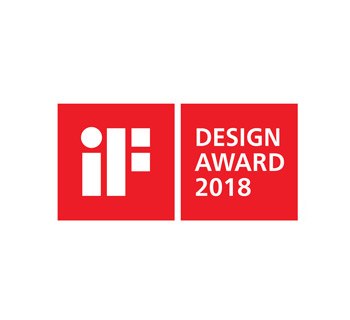 Logo des iF Design Award 2018 in roter Farbe mit grafischen Elementen.